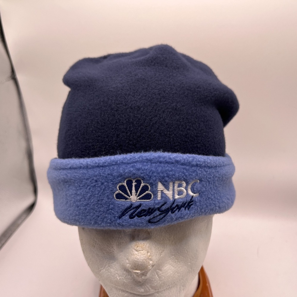 NBC New York Fleece Beanie Hat Navy Blue Embroidered Peacock Logo One Size